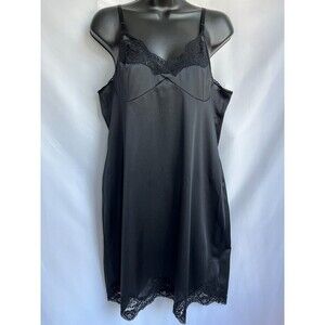 Vintage Adonna Black Lace Trim Nightgown Slip Chemise Sze 8/10 Nylon Sexy Witchy
